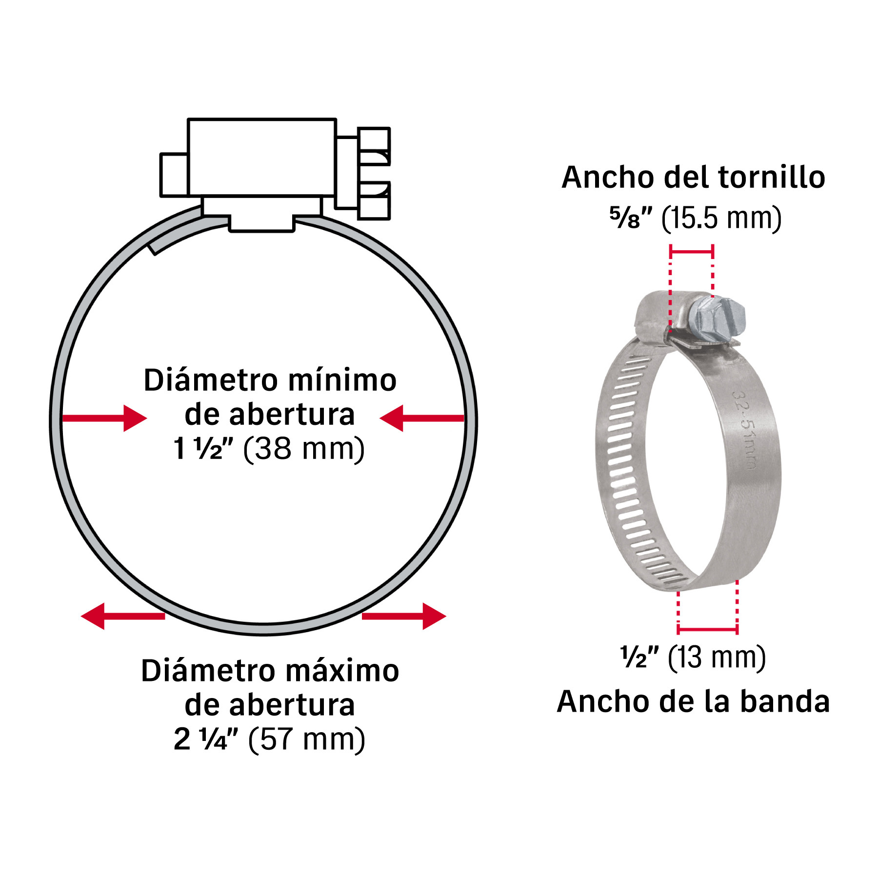 BOLSA CON 10 ABRAZADERAS SIN FIN Num.28 1-1/2 - 2-1/4 Plg. FIERO