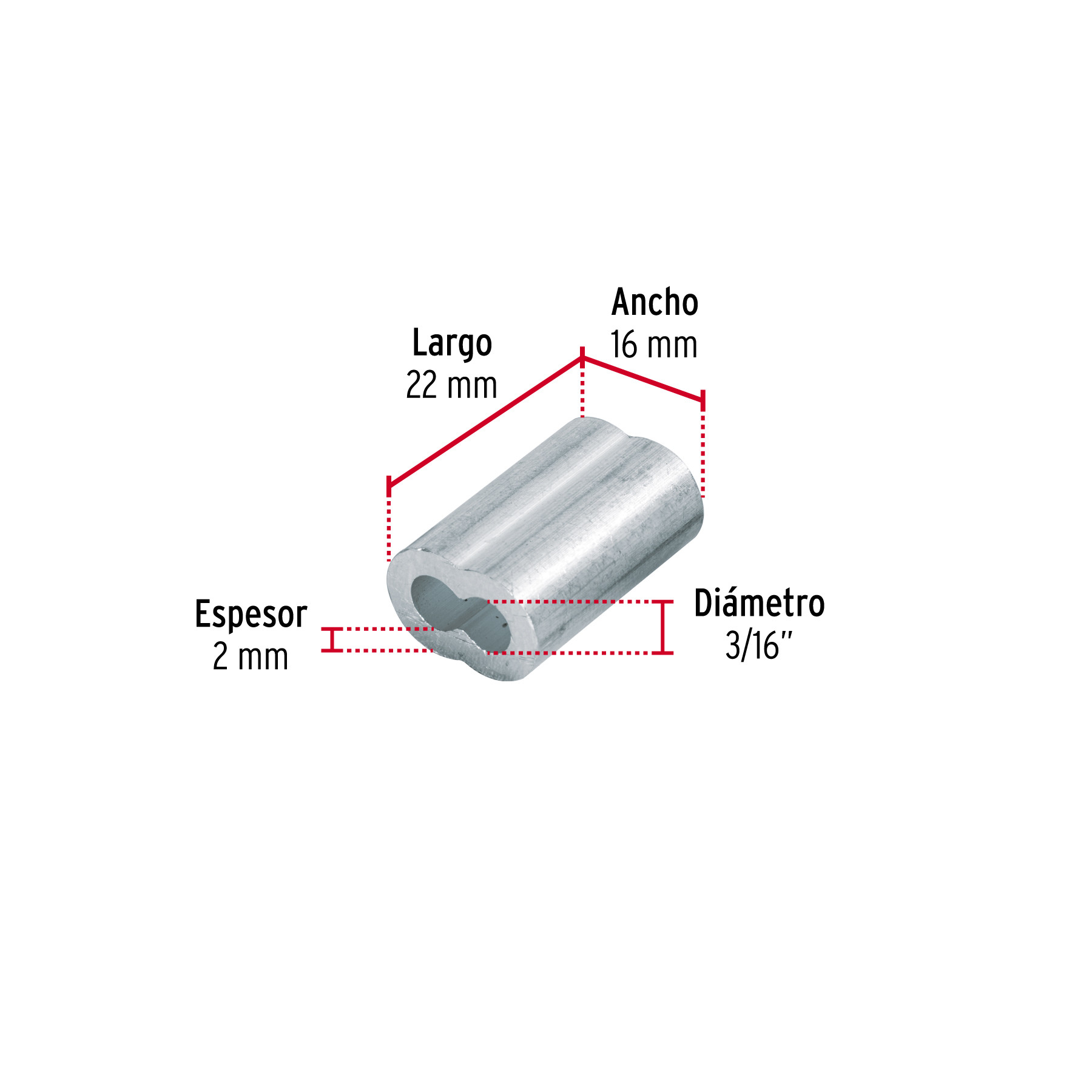 BOLSA CON 50 CASQUILLOS DOBLES DE ALUMINIO 3/16 Plg. FIERO