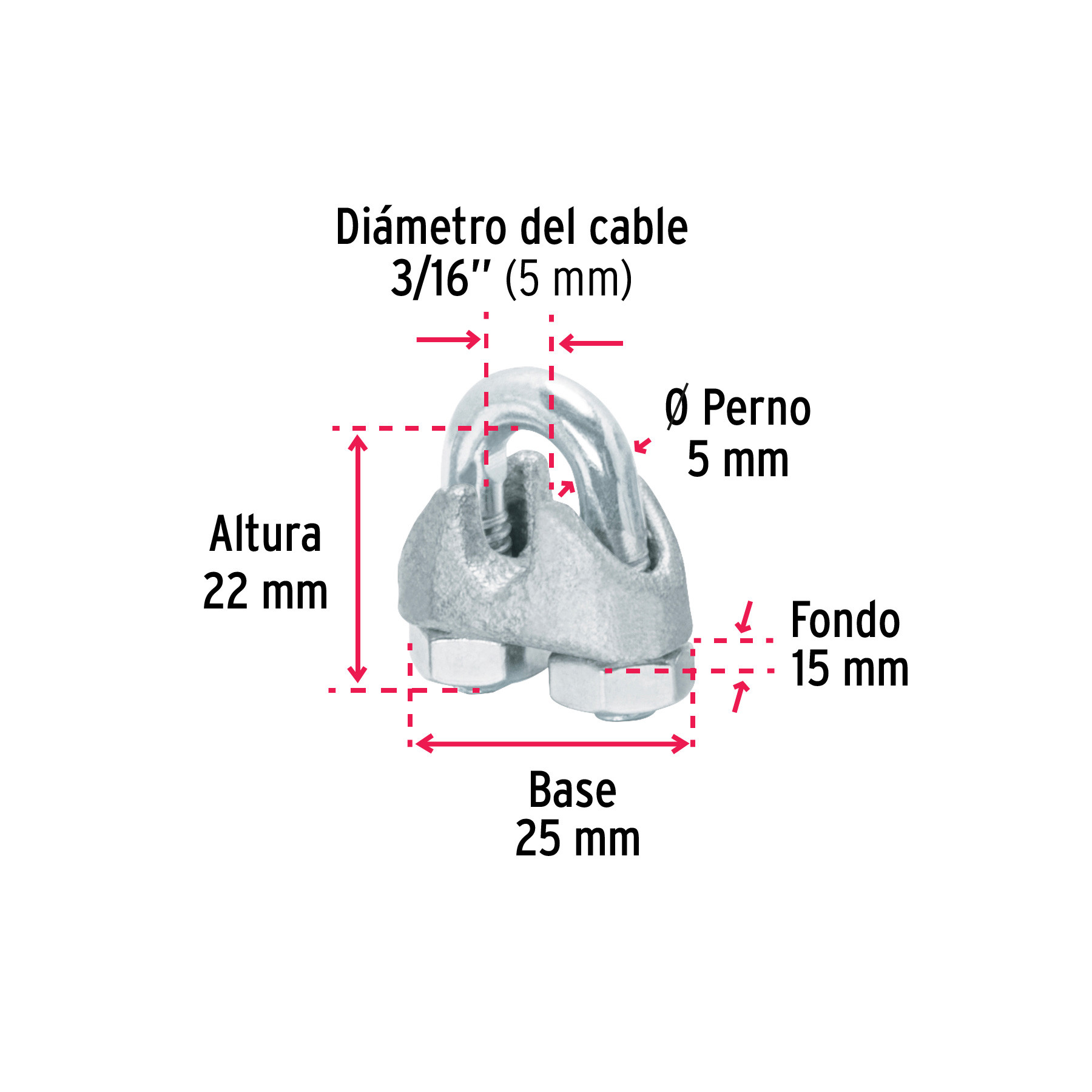 BOLSA CON 50 NUDOS (PERROS) DE HIERRO PARA CABLE DE 3/16 Plg. FIERO