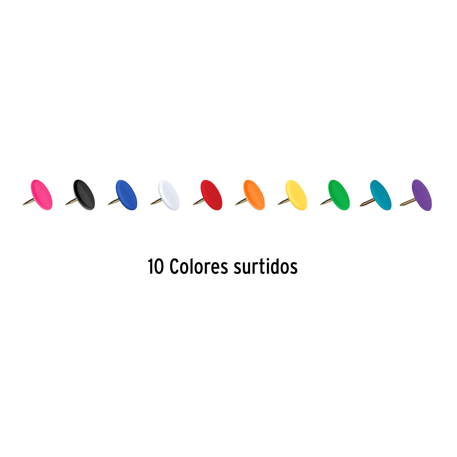 CAJA CON 100 CHINCHES EN 10 COLORES SURTIDOS FIERO