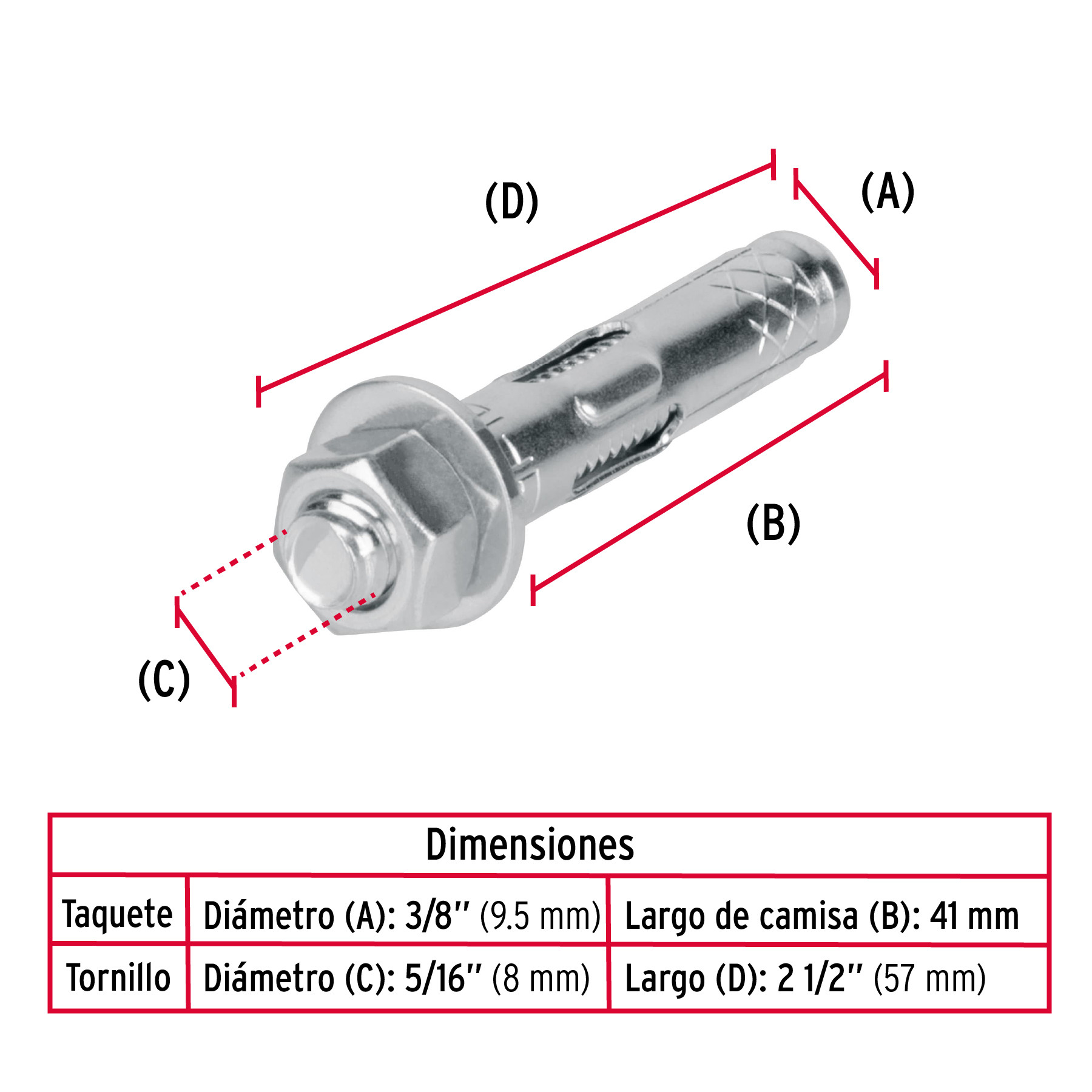 CAJA CON 100 TAQUETES EXPANSIVOS DE 5/16 Plg. CON TORNILLO FIERO