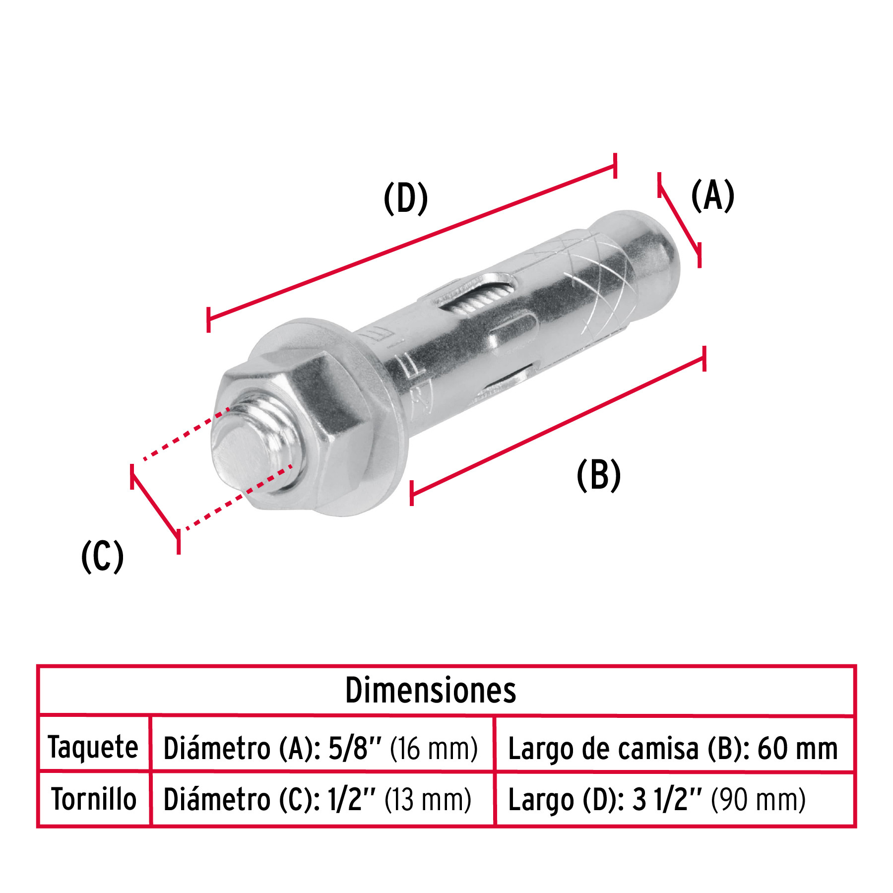 CAJA CON 25 TAQUETES EXPANSIVOS DE 1/2 Plg. CON TORNILLO FIERO