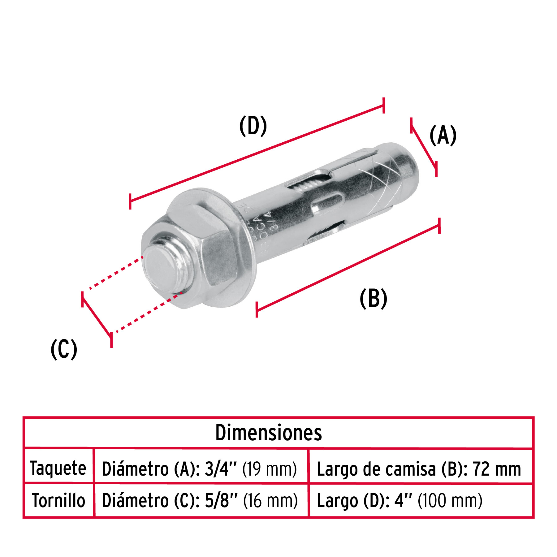 CAJA CON 25 TAQUETES EXPANSIVOS DE 5/8 Plg. CON TORNILLO FIERO