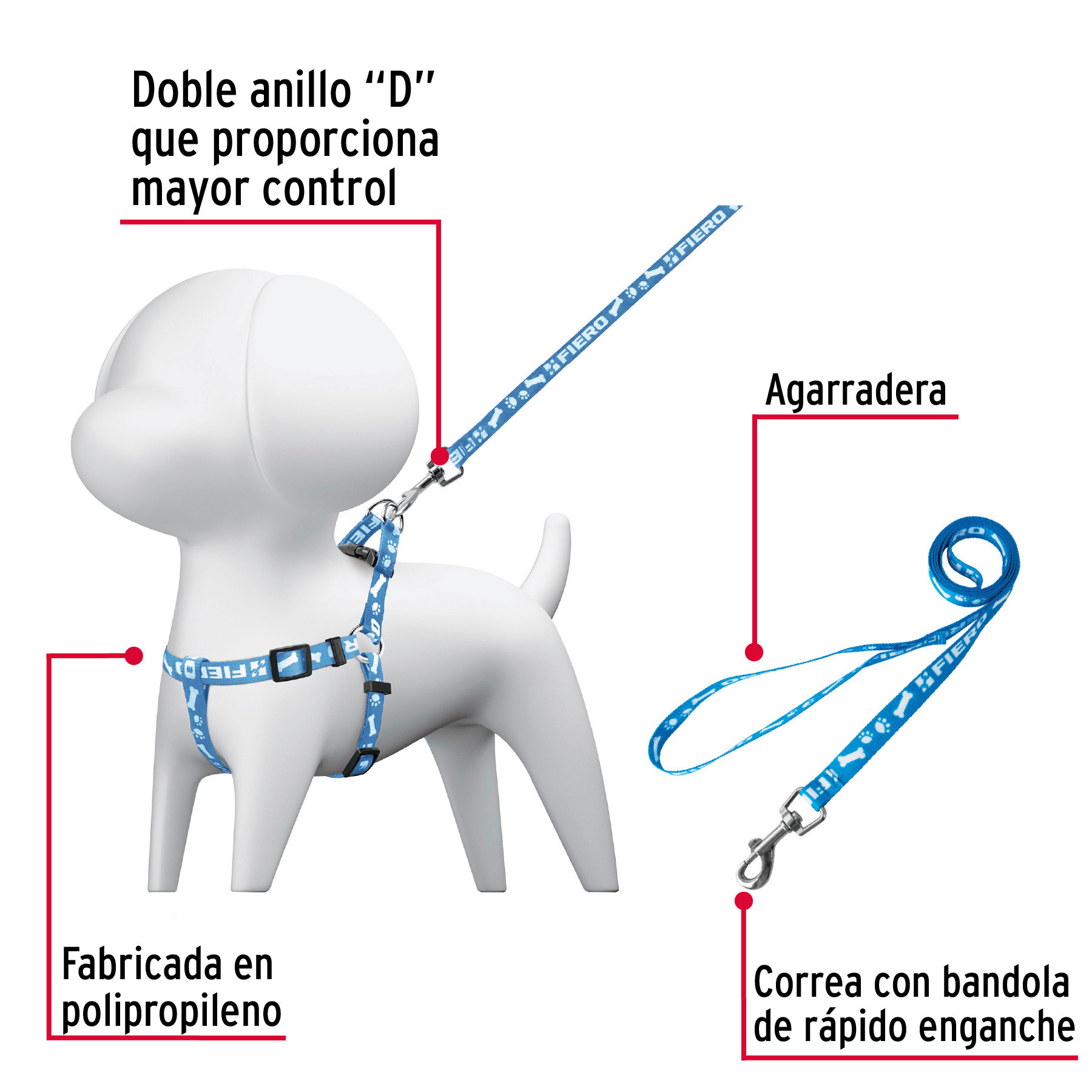 CORREA CON PECHERA PARA PERRO 1.5 CM ANCHO FIERO
