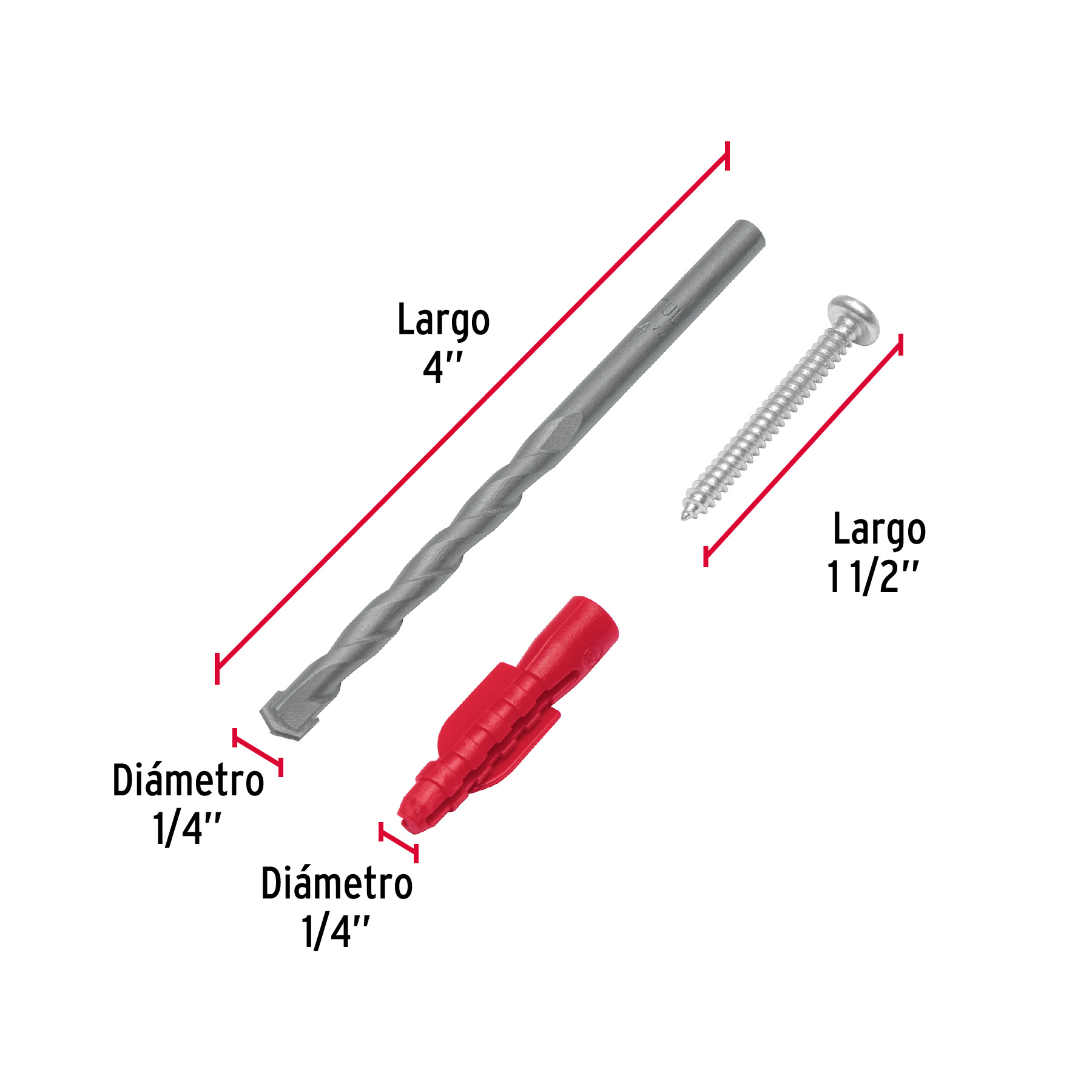 KIT DE 20 TAQUETES 1/4 Plg. CON PIJAS Num.8 Y 1 BROCA 1/4 Plg. FIERO