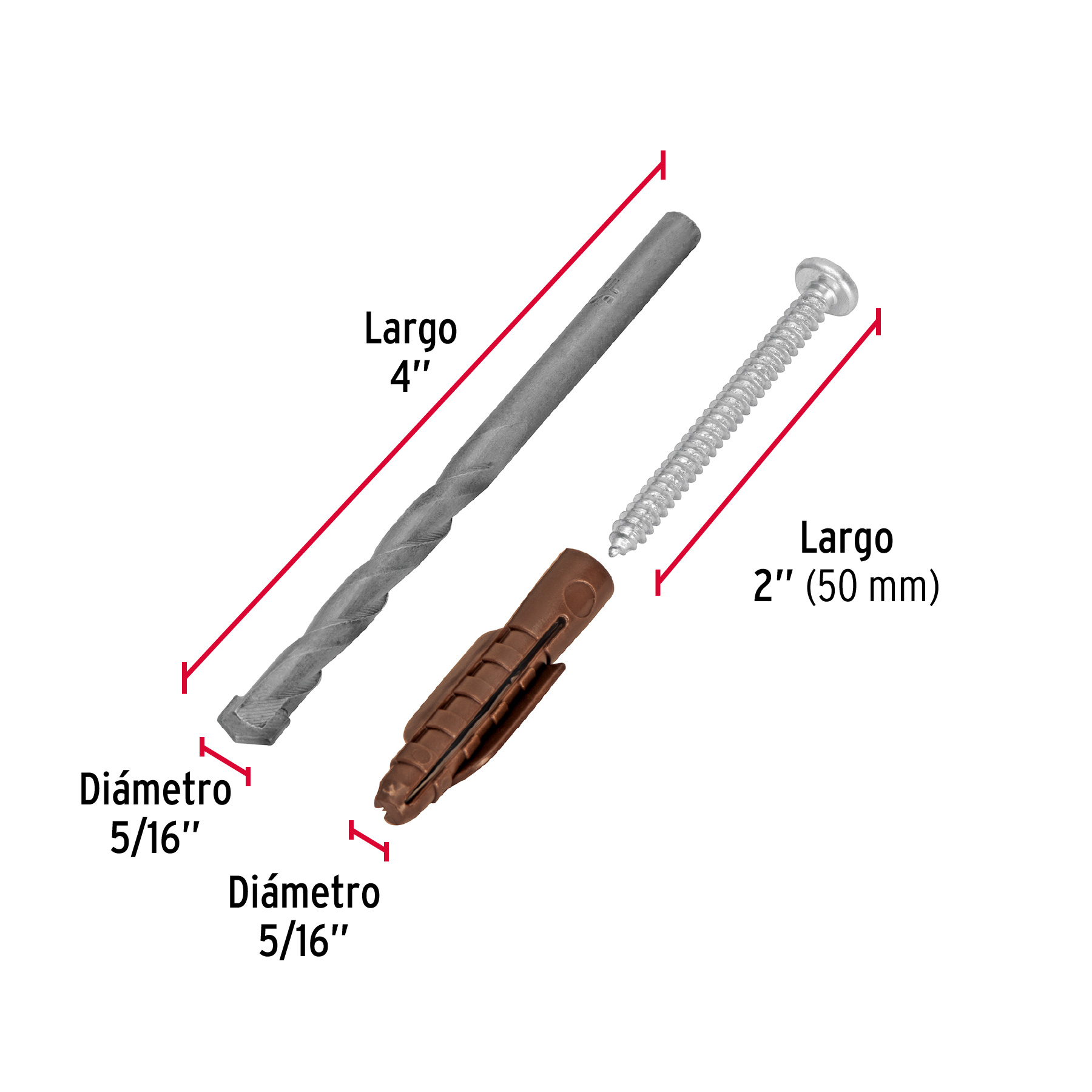 KIT DE 20 TAQUETES 5/16 Plg. CON PIJAS Num.10 Y 1 BROCA 5/16 Plg. FIERO