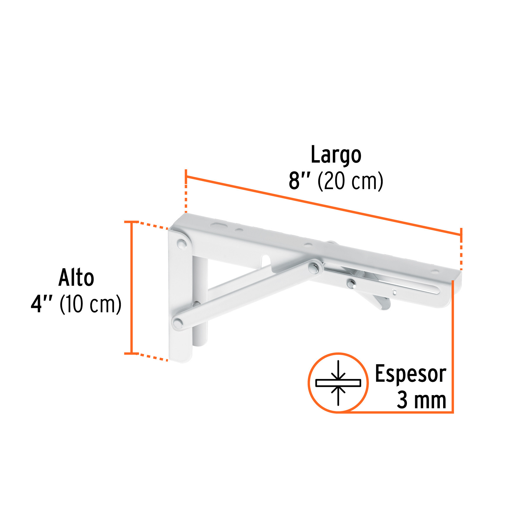 MENSULA PLEGABLE DE ACERO BLANCA 4 Plg. X 8 Plg. FIERO