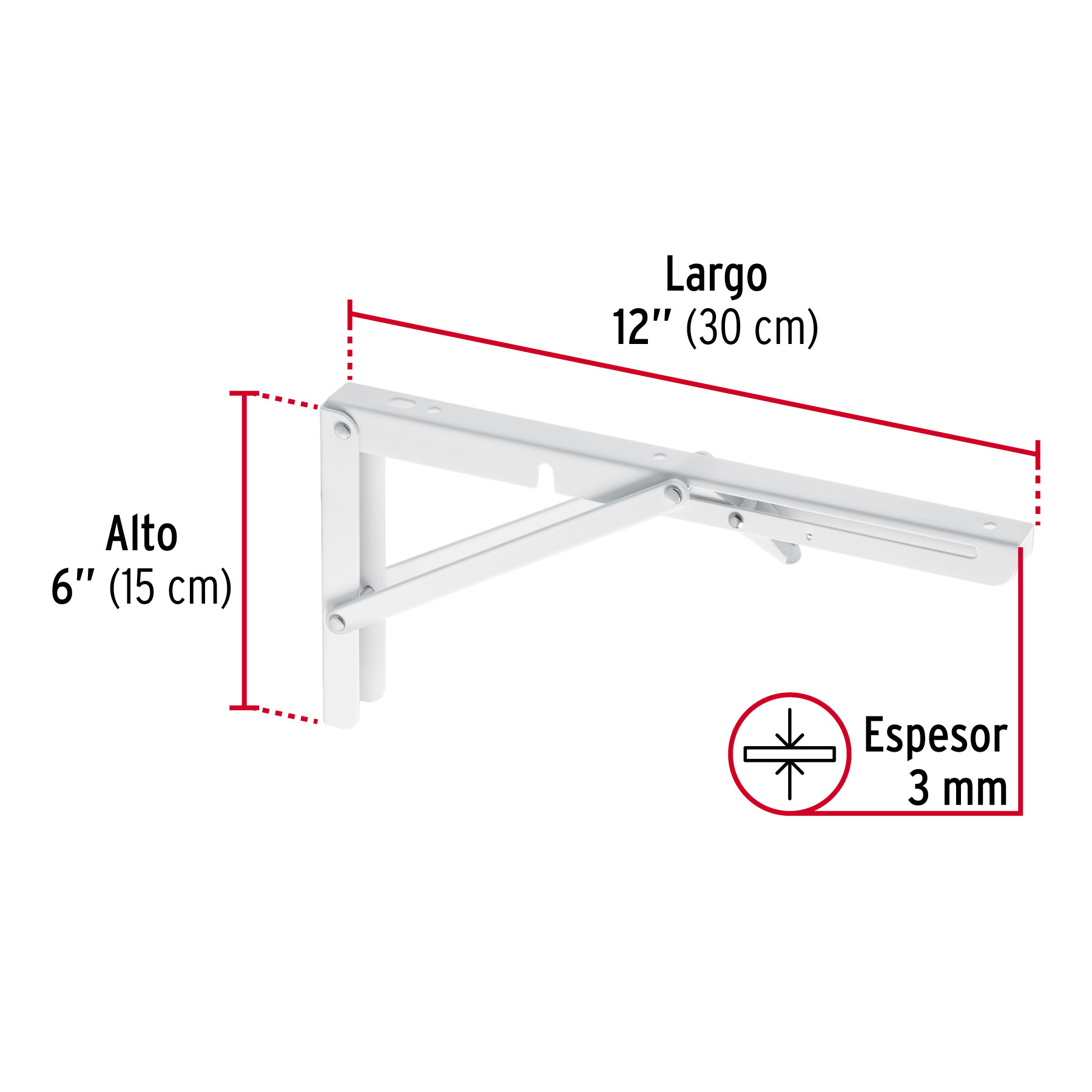 MENSULA PLEGABLE DE ACERO BLANCA 6 Plg. X 12 Plg. FIERO