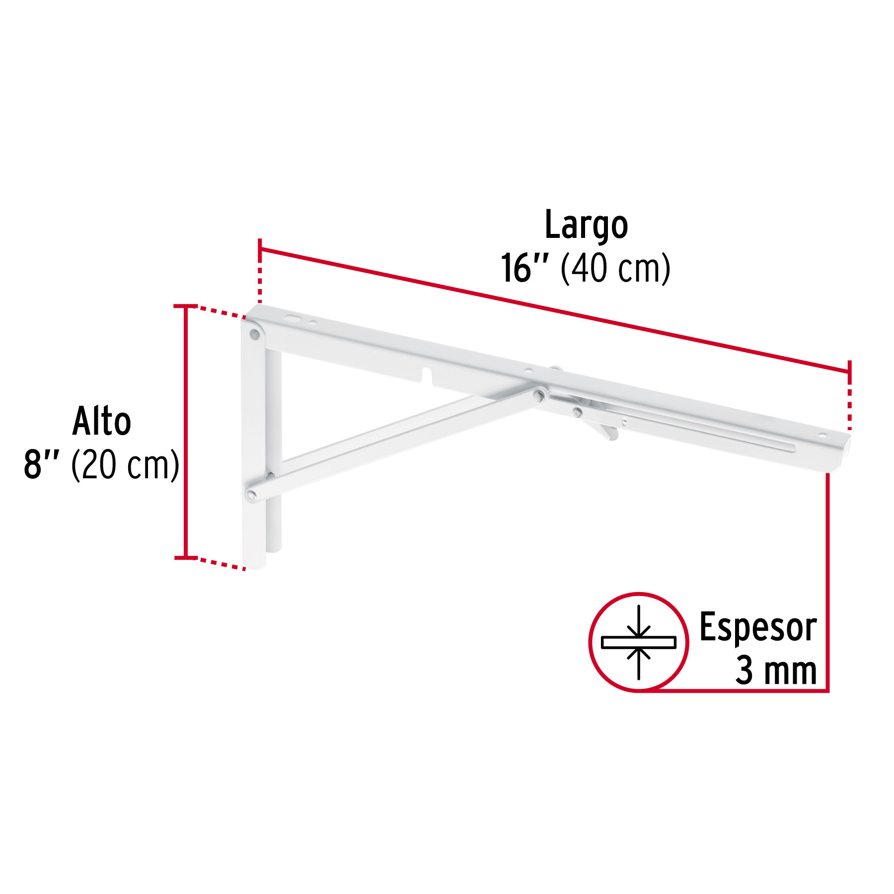 MENSULA PLEGABLE DE ACERO BLANCA 8 Plg. X 16 Plg. FIERO