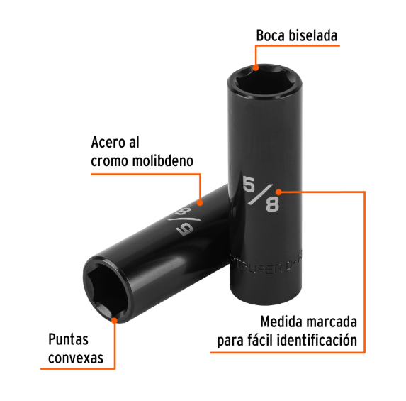 DADO LARGO IMPACTO DE 5/8 6 PUNTAS CUADRO 1/2TRUPER