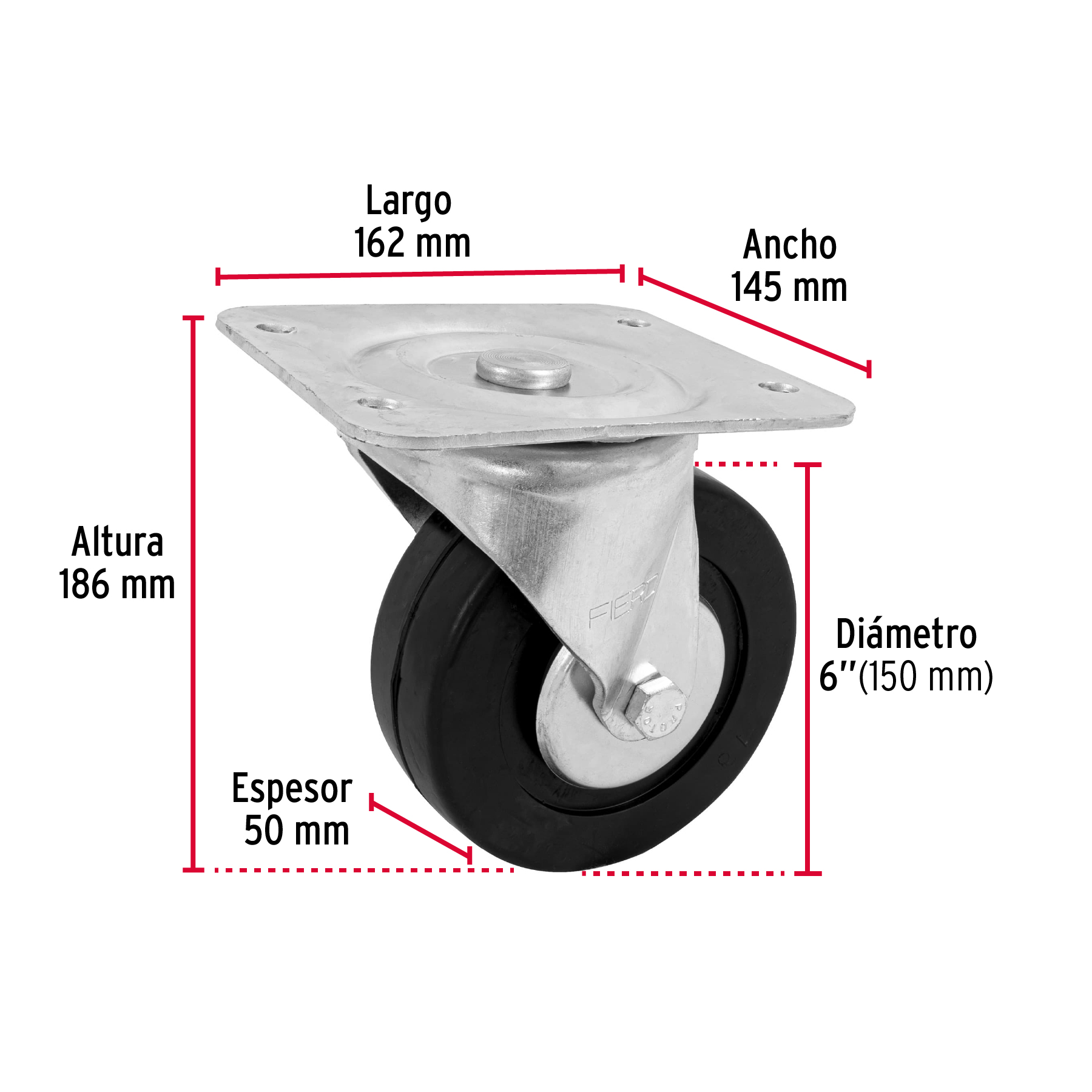 RODAJA DE HULE 6' PLACA GIRATORIA C/BALERO CARGA 150 KG, FIERO