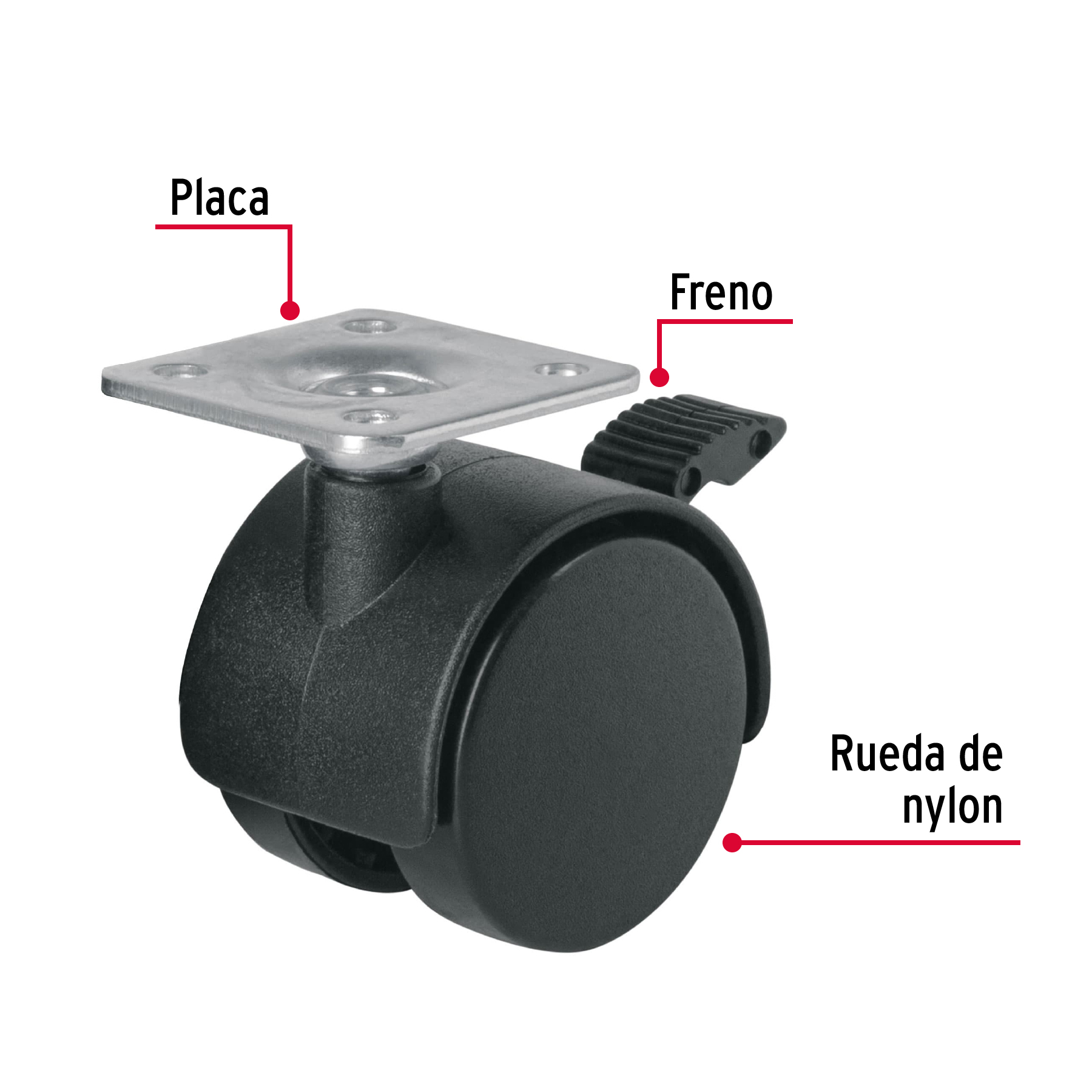 RODAJA TIPO YOYO DE 50 MM CON PLACA CON FRENO FIERO