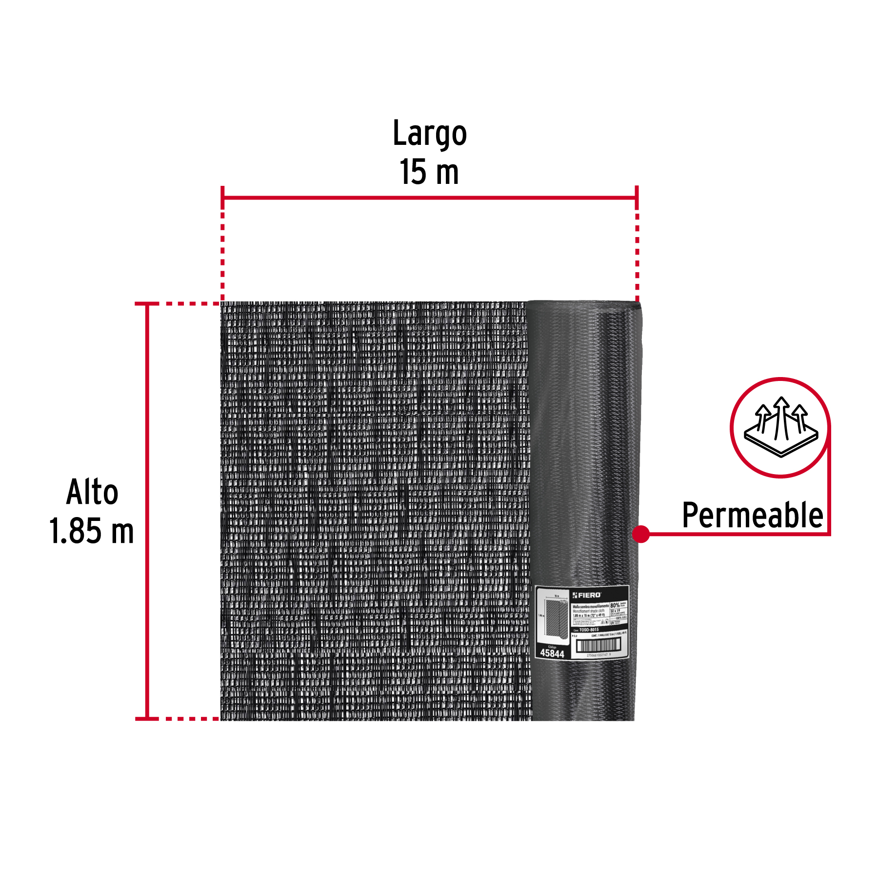 ROLLO DE MALLA SOMBRA 80% MONOFILAMENTO NEGRO 1.85M X 15M