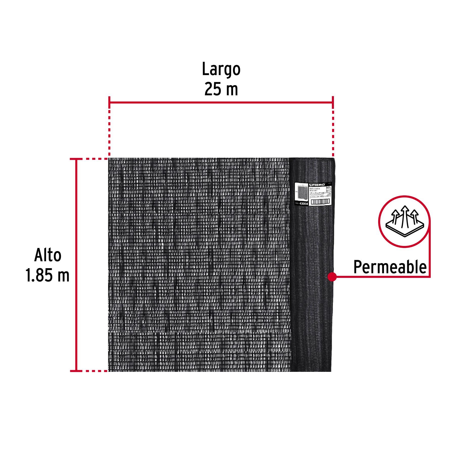 ROLLO DE MALLA SOMBRA 80% MONOFILAMENTO NEGRO 1.85M X 25M