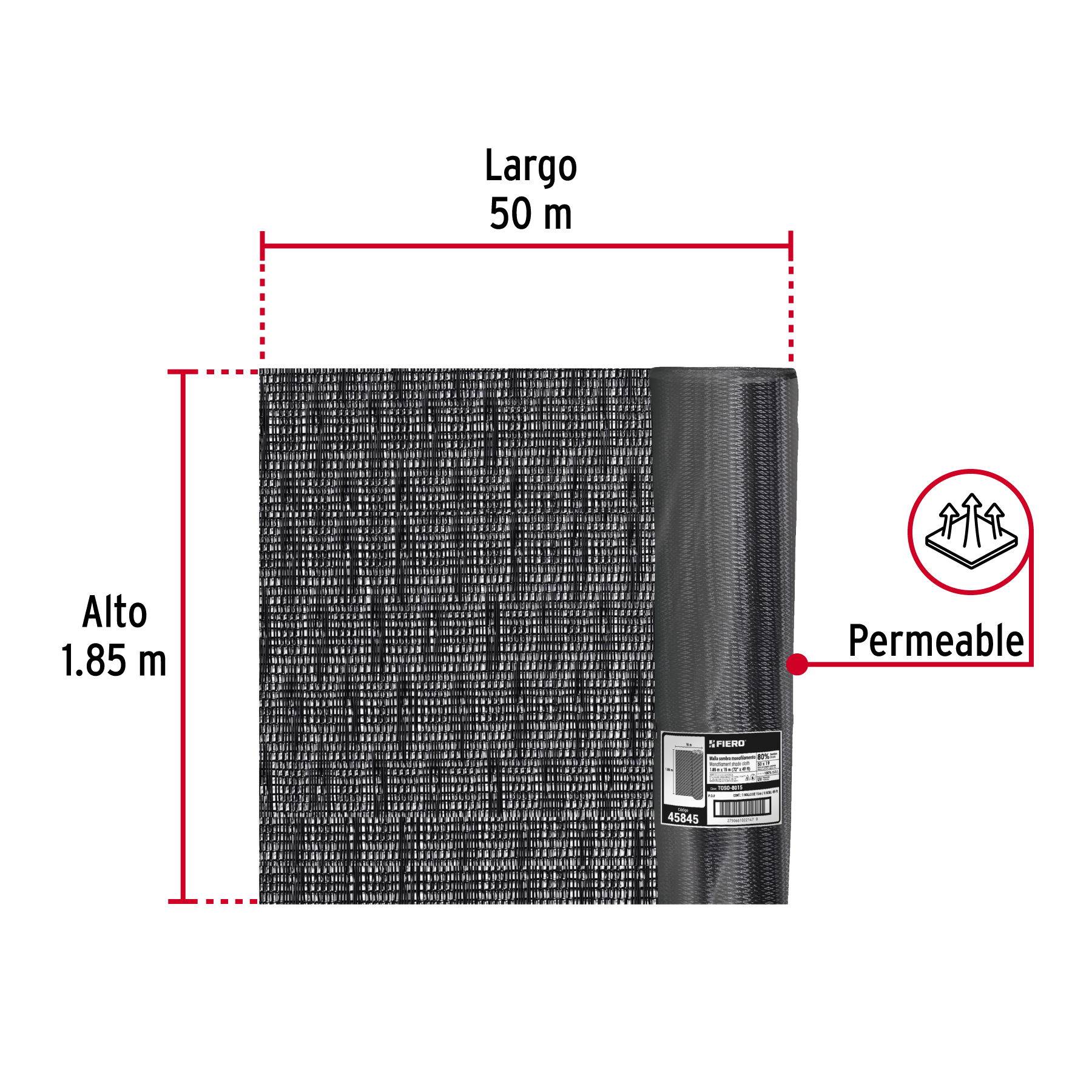 ROLLO DE MALLA SOMBRA 80% MONOFILAMENTO NEGRO 1.85M X 50M