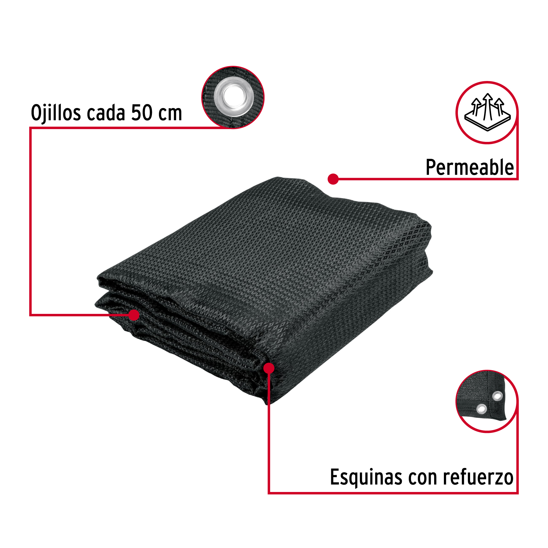 TOLDO SOMBRA 80% MONOFILAMENTO NEGRO 3.6M X 5M FIERO