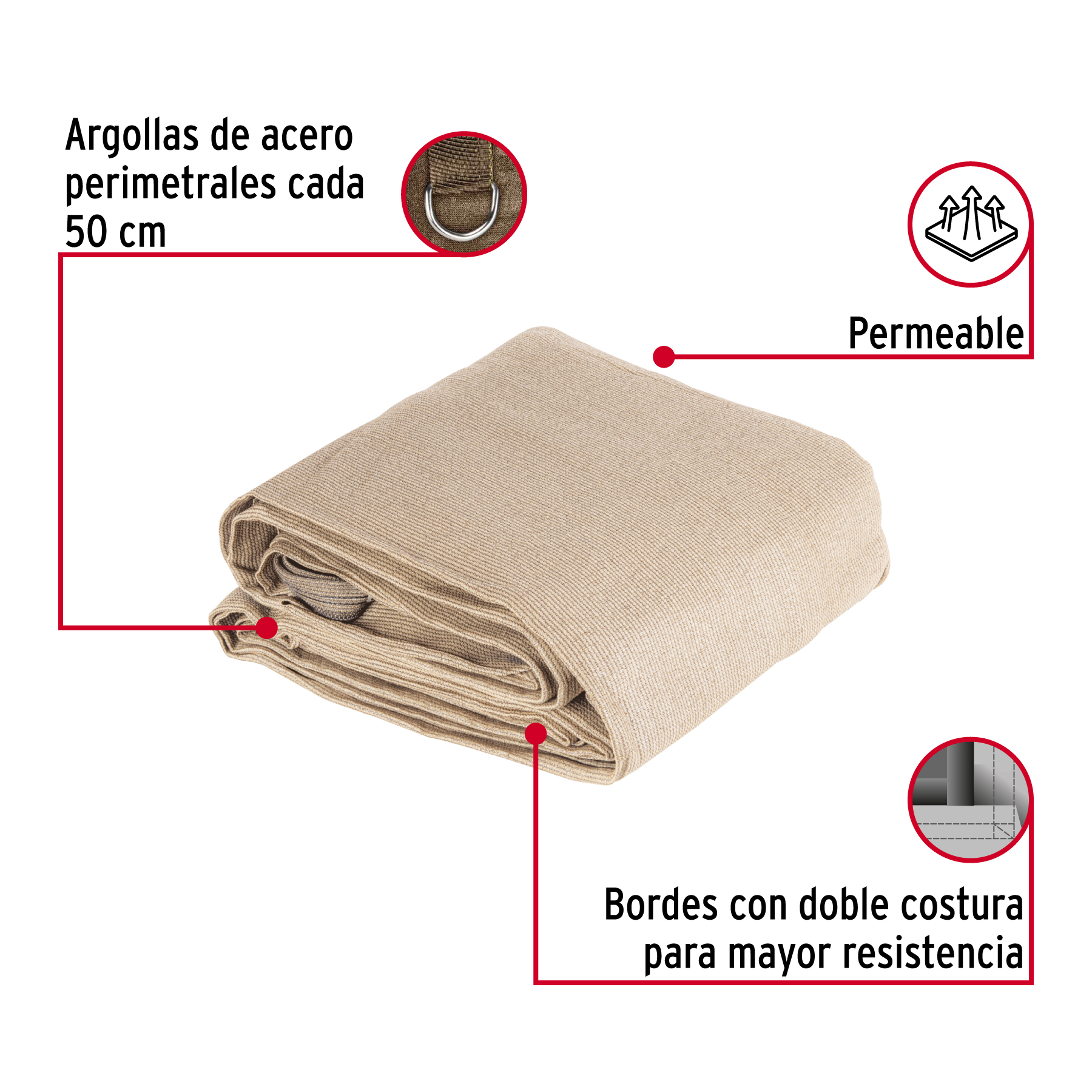 TOLDO SOMBRA 80% RASCHEL BEIGE 6M X 4M FIERO