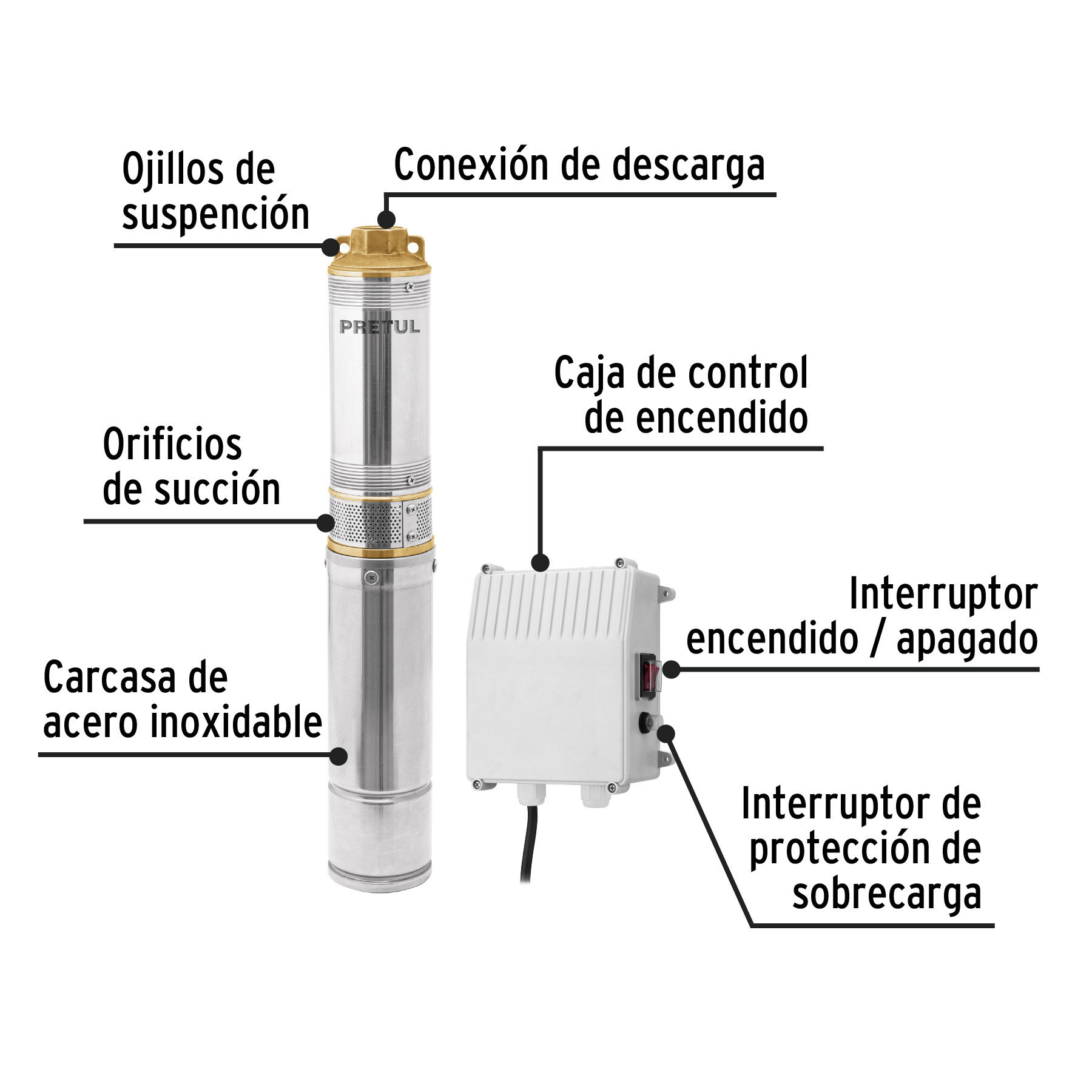 BOMBA SUMERGIBLE TIPO BALA 1/2 HP AGUA LIMPIA PRETUL