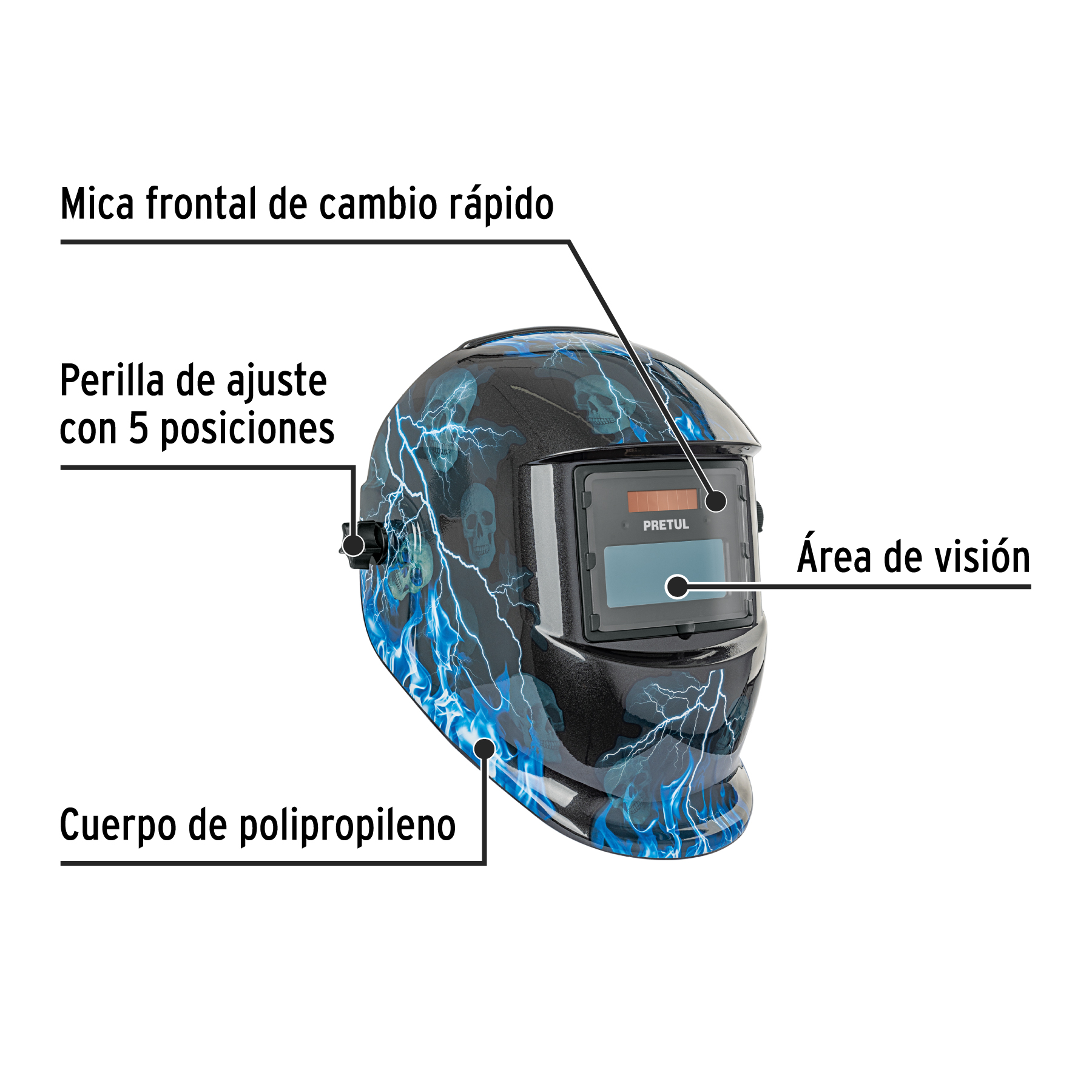 CARETA ELECTRONICA PARA SOLDAR SOMBRA 9-13, RAYOS, PRETUL